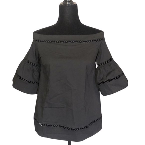 Michael Michael Kors Off-The-Shoulder Crochet Top with Flared Bell Sleeves - Picture 1 of 8